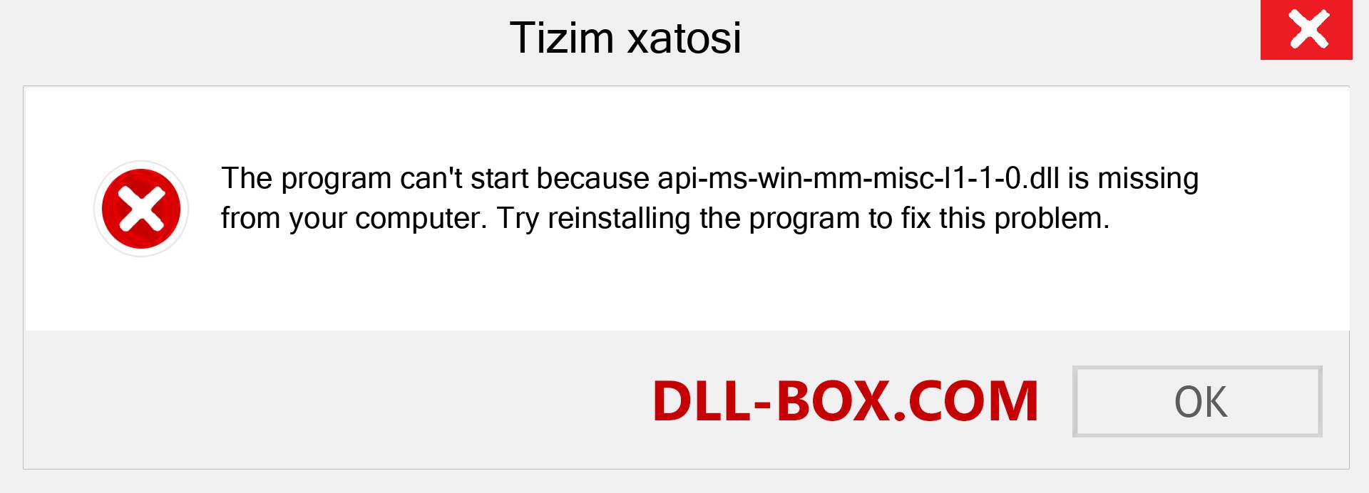 api-ms-win-mm-misc-l1-1-0.dll fayli yo'qolganmi?. Windows 7, 8, 10 uchun yuklab olish - Windowsda api-ms-win-mm-misc-l1-1-0 dll etishmayotgan xatoni tuzating, rasmlar, rasmlar